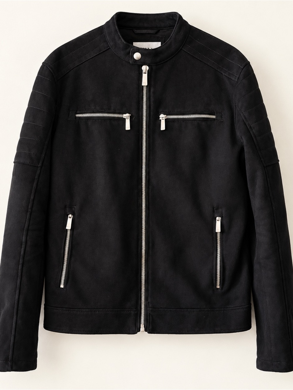 Zara Men’s Black Suede-Effect Biker Jacket Size S
